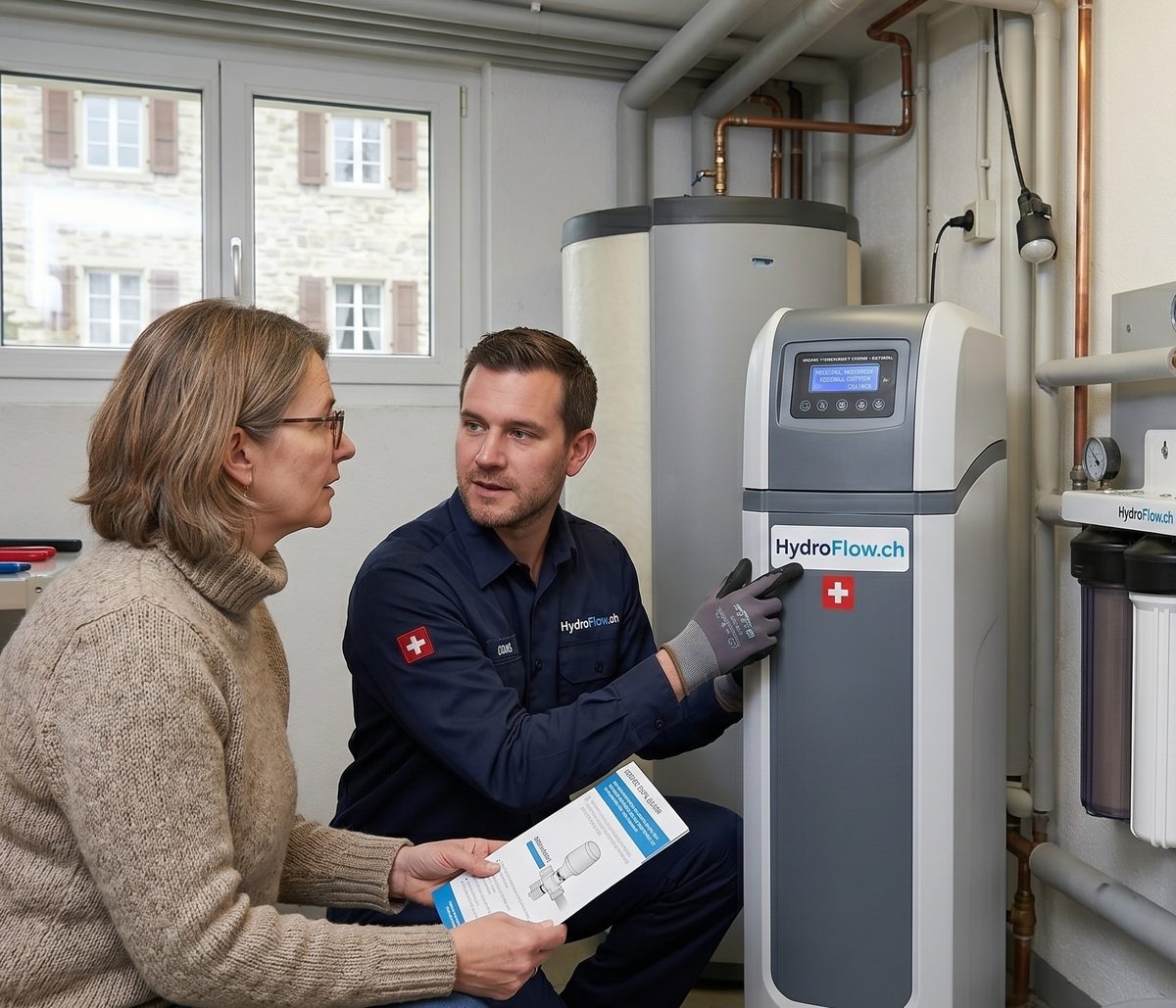 Water softener installation for hard Swiss water
